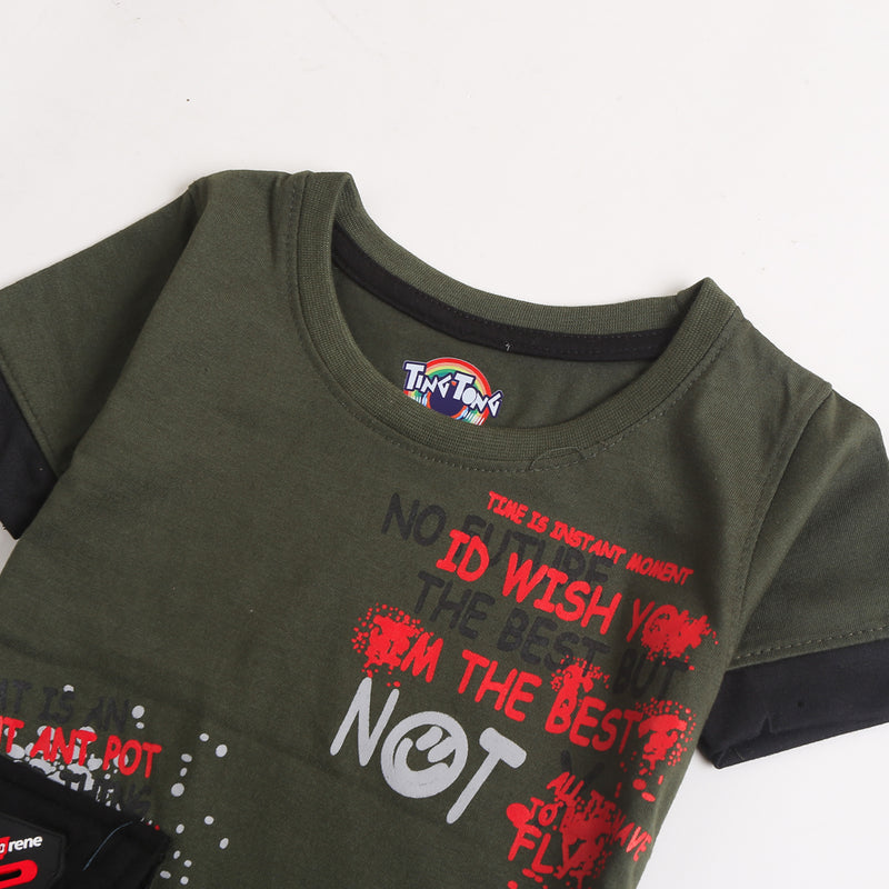 Boys Half Sleeves T-Shirt - Dark Green (CW17303)
