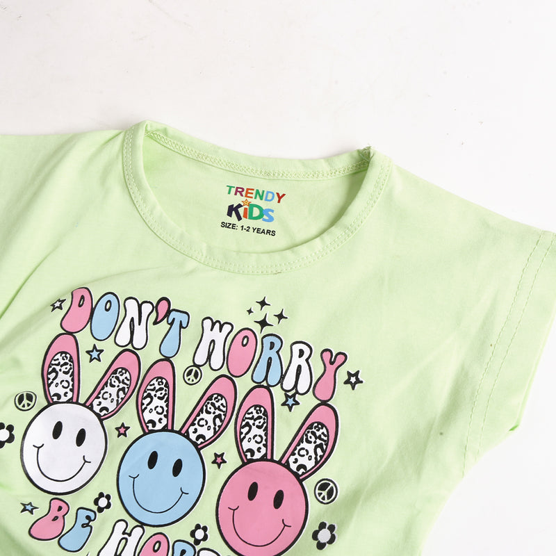 Girls Half Sleeves T-Shirt Green (CW17305)