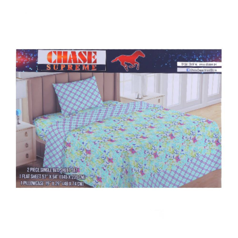 Chase Supreme Single Bedsheet Set (Floral Cyan)