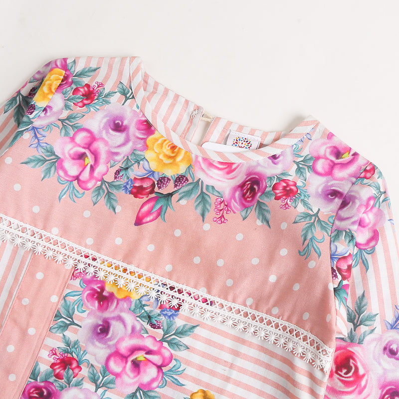 Girls Printed Fancy Kurti - Peach (CM01715)