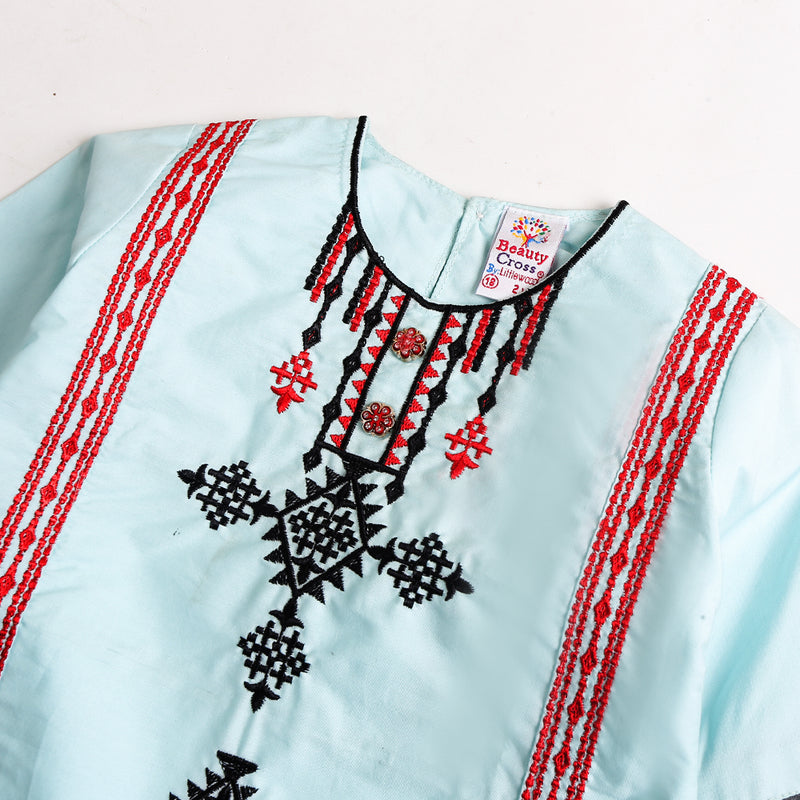 Grils Cotton Embroidered Kurti - Mint (CM01643)