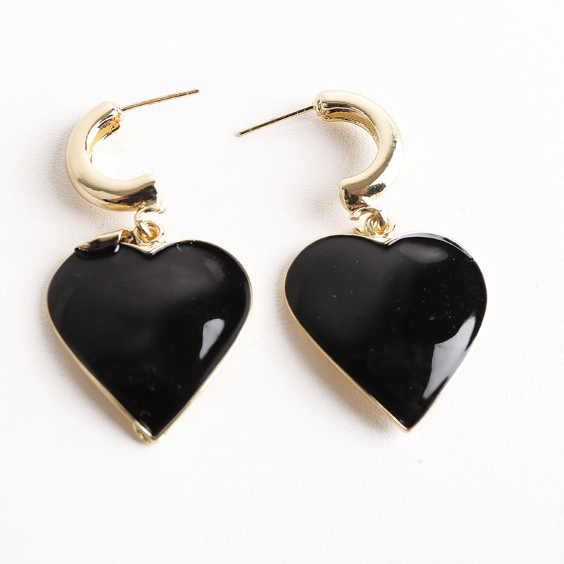 Heart Design Drop Earrings - Black