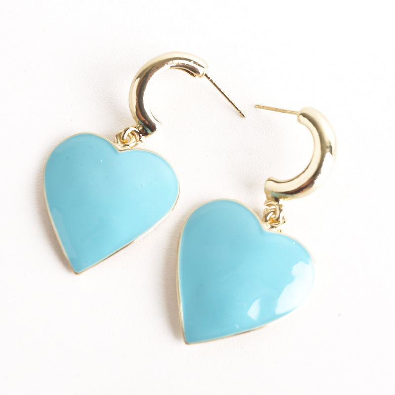 Heart Design Drop Earrings - Blue