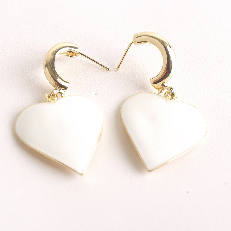 Heart Design Drop Earrings - White