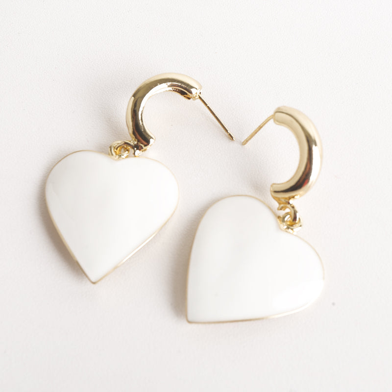 Heart Design Drop Earrings - White
