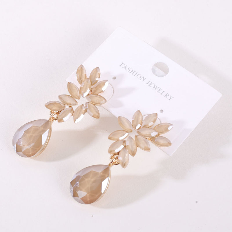 Fashion Flower Crystal Earrings Drop Beige