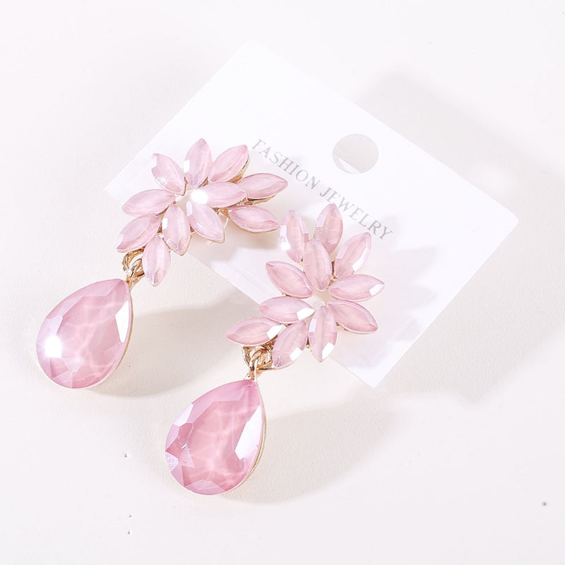 Fashion Delightful Flower Crystal Earrings Drop pastel pink