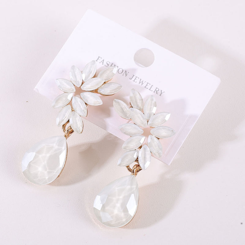 Fashion Flower Crystal Earrings Drop White