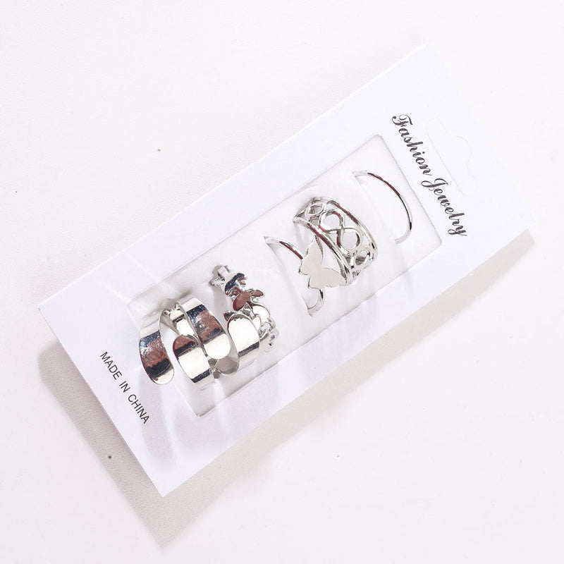 Bohemian Aesthetic Jewelry - Vintage Silver-Tone Rings (Set of 6)