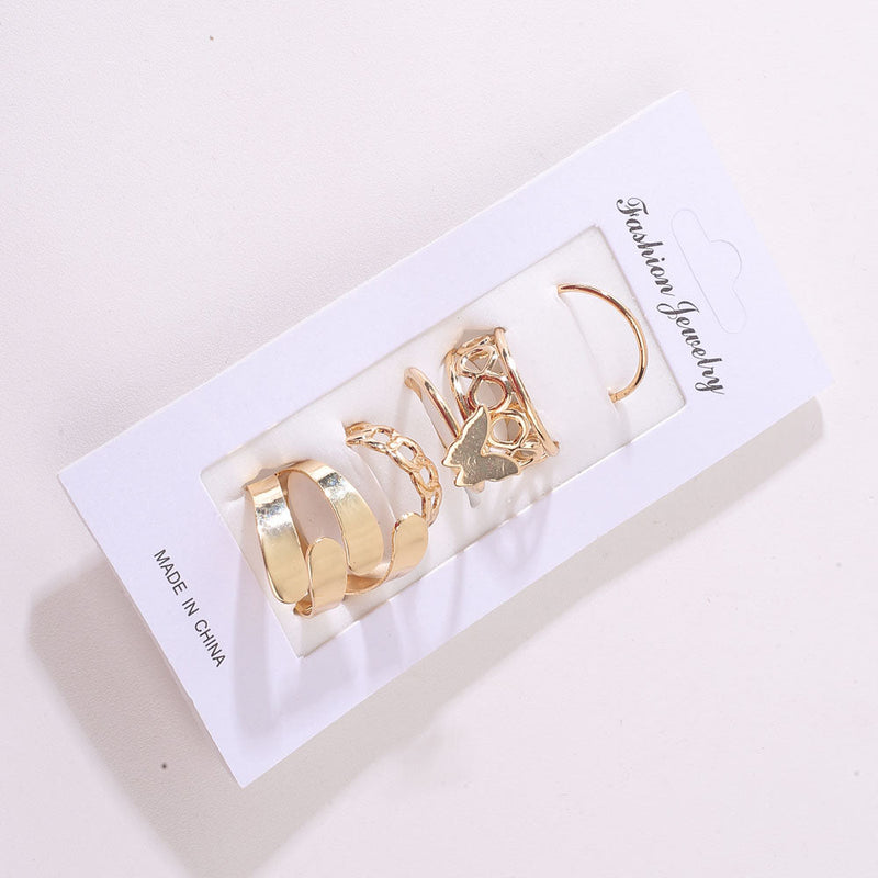 Bohemian Aesthetic Jewelry - Vintage Gold-Tone Rings (Set of 6)