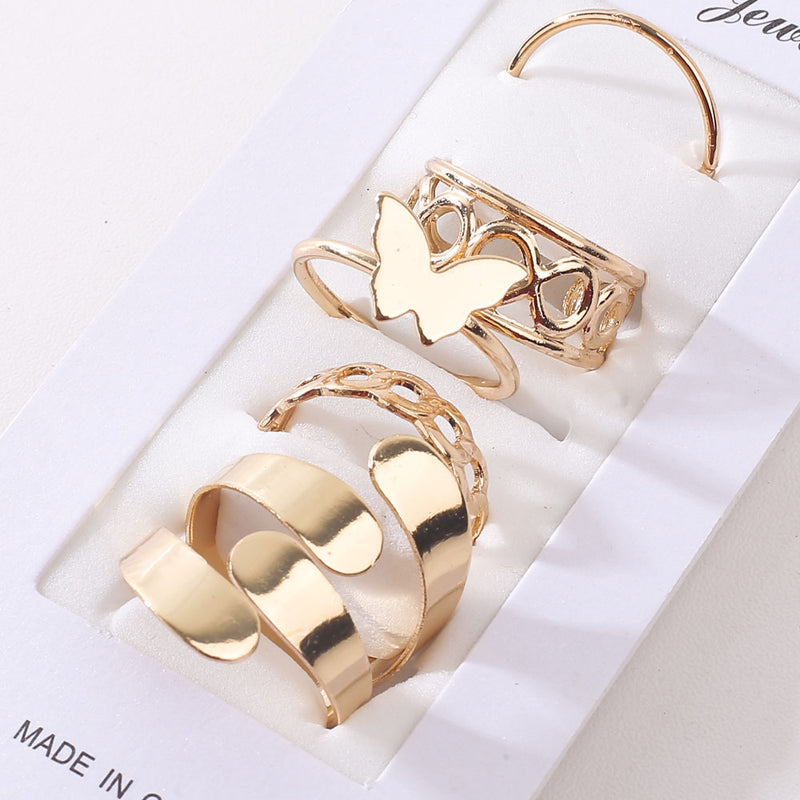 Bohemian Aesthetic Jewelry - Vintage Gold-Tone Rings (Set of 6)