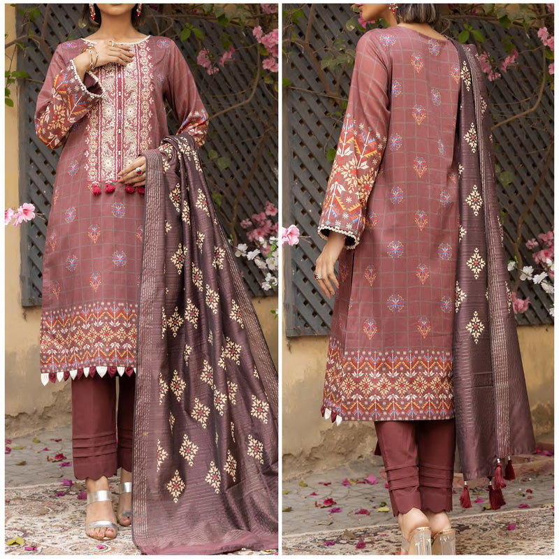 Rukhsaar Digital Printed & Embroidered Lawn 3 Pieces Unstitched Suit - 2