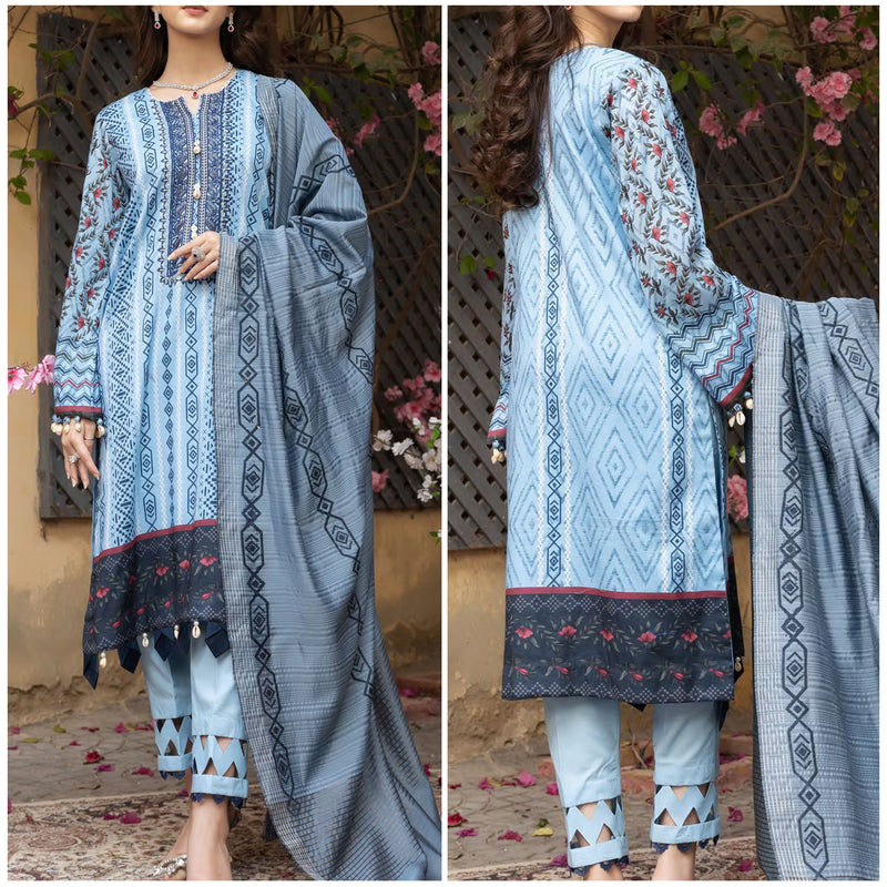 Rukhsaar Digital Printed & Embroidered Lawn 3 Pieces Unstitched Suit - 5
