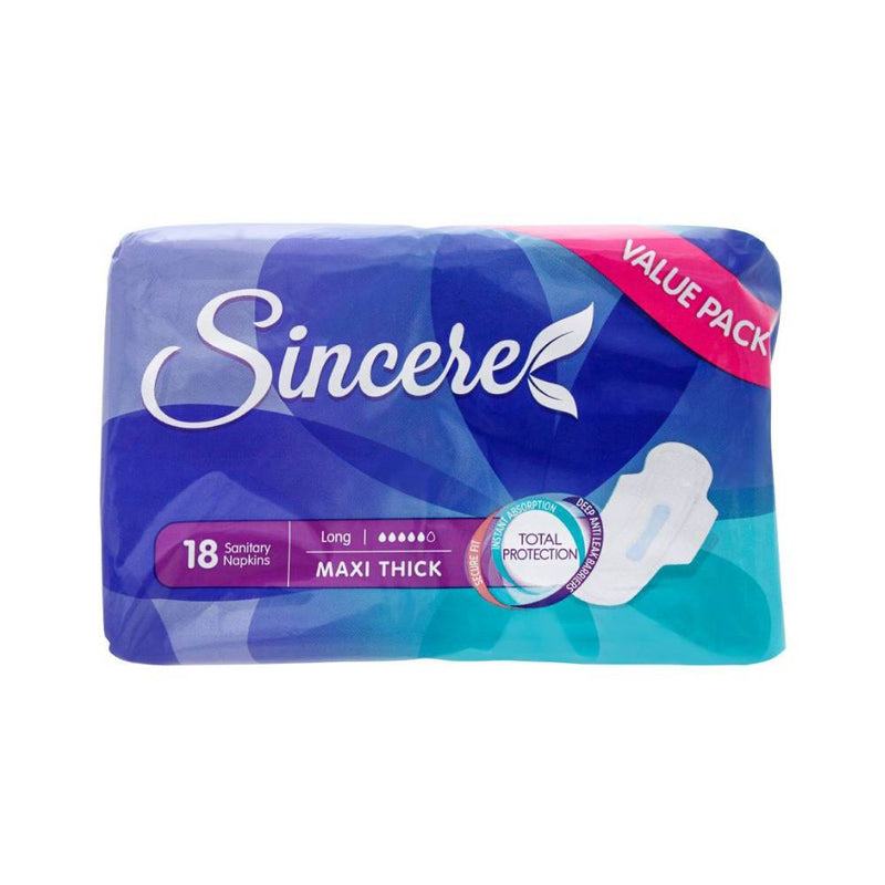 Sincere Sanitary Napkins Maxi Thick Long 18s