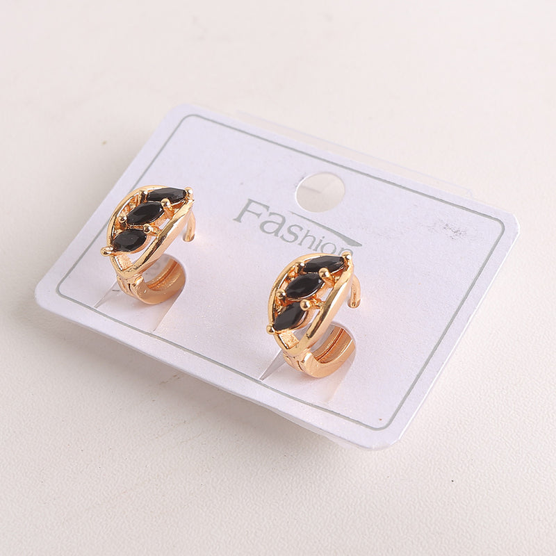 Zircon Stud Golden Earrings - Black (094)