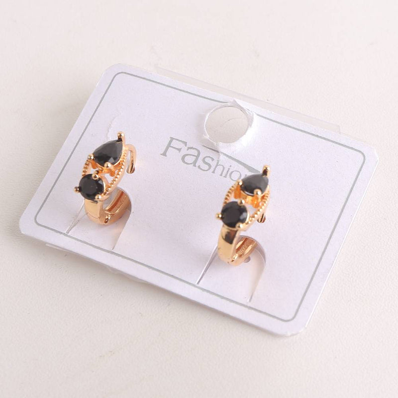 Zircon Stud Golden Earrings - Black