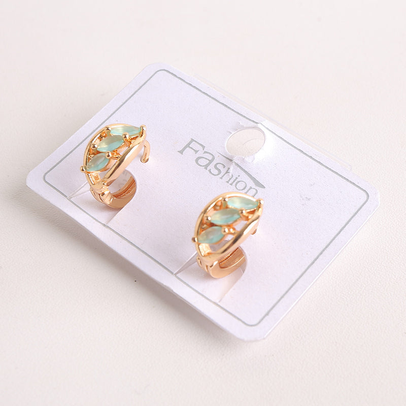Zircon Stud Golden Earrings - Green (094)