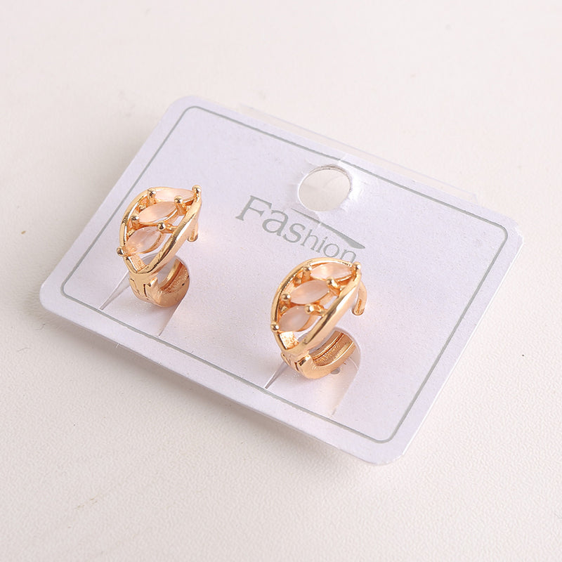 Zircon Stud Golden Earrings - Tea Pink (094)