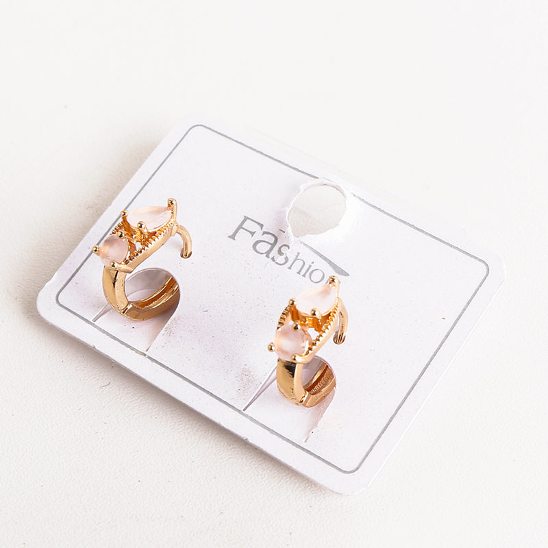 Zircon Stud Golden Earrings - Light Pink