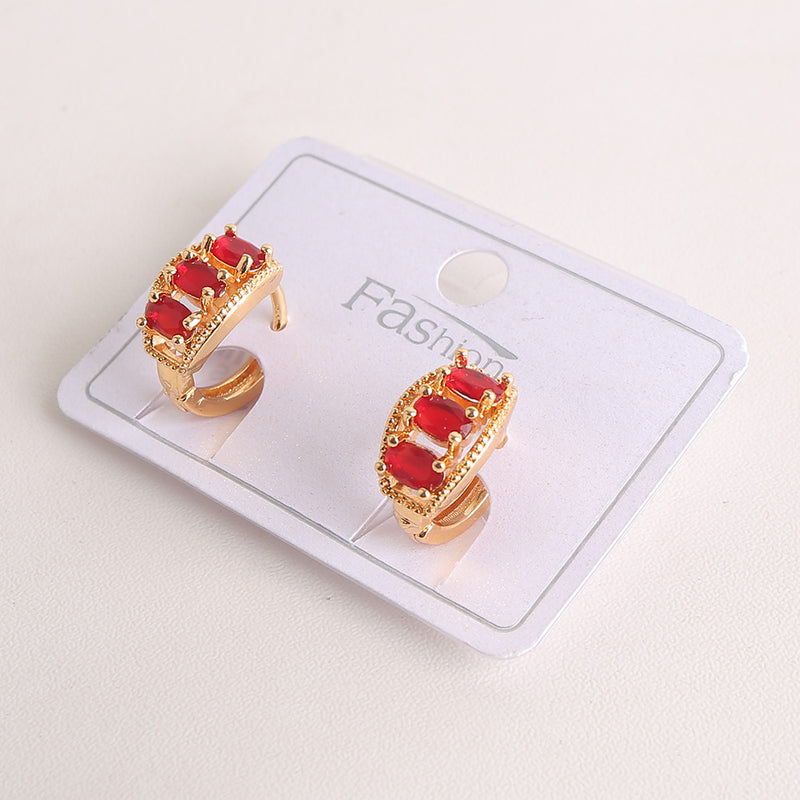 Zircon Stud Golden Hoop Earrings - Red (848)