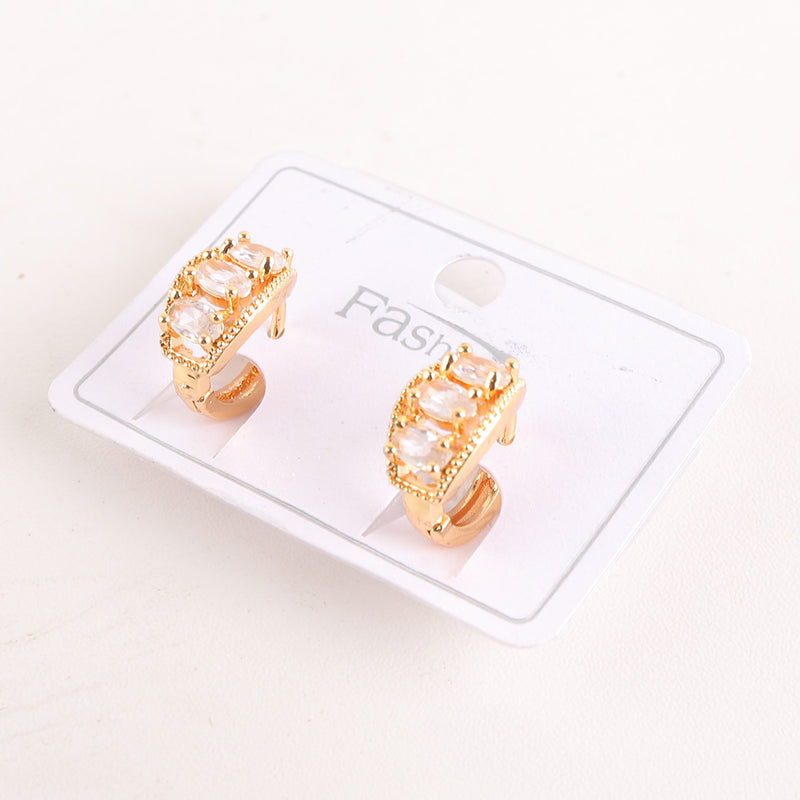 Zircon Stud Golden Hoop Earrings - White (848)