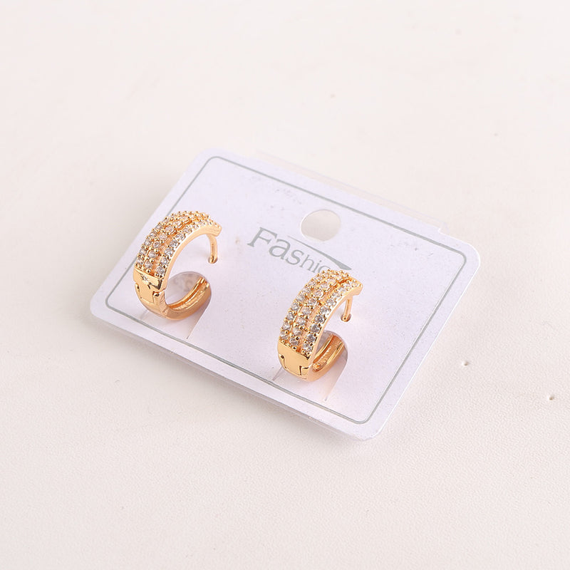 Zircon Stud Hoop Earrings - Golden (853)