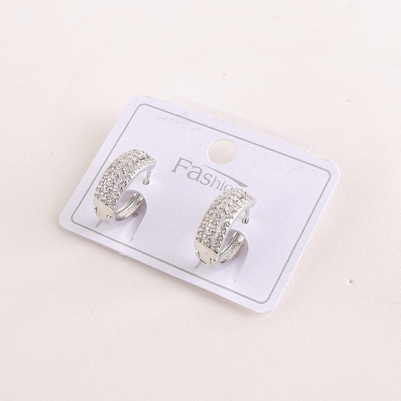 Zircon Stud Hoop Earrings - Silver (853)
