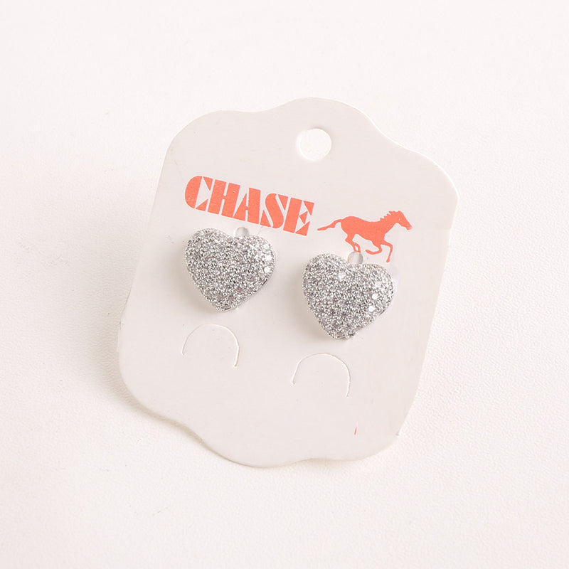 Zircon Stud Vintage Heart Silver Tops (856)