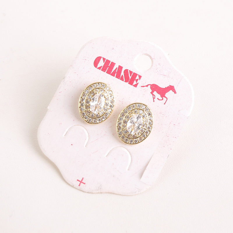 Zircon Stud Vintage Oval Gold Tops (856)