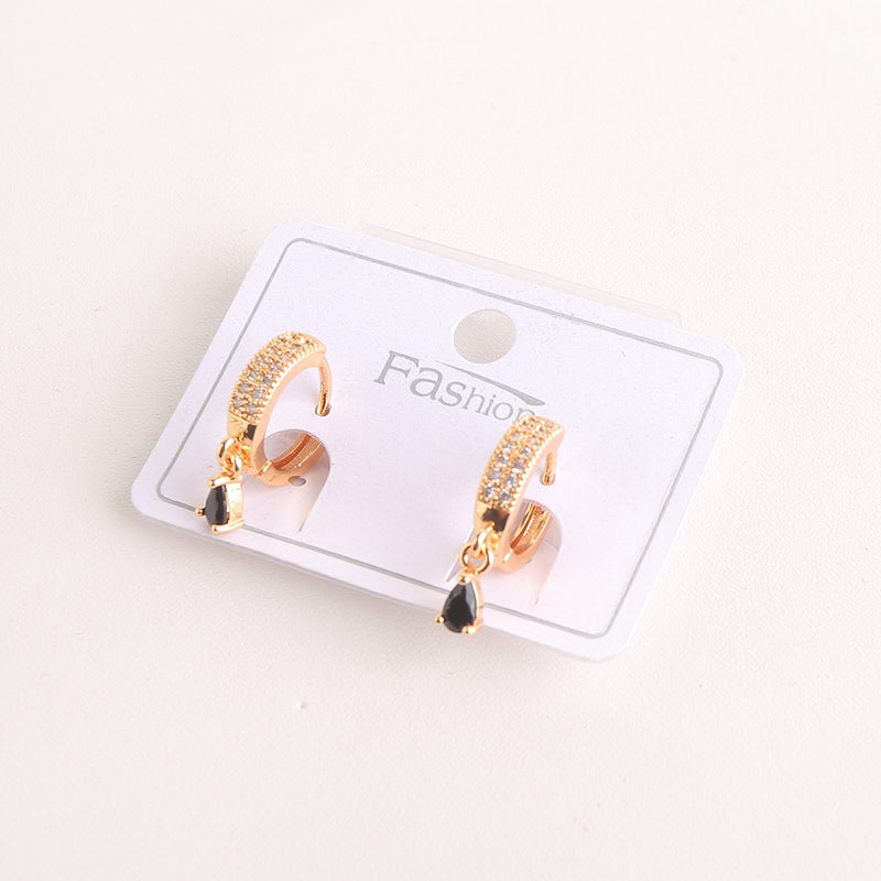 Zircon Stud Water Drop Hoop Earrings - Black (854)