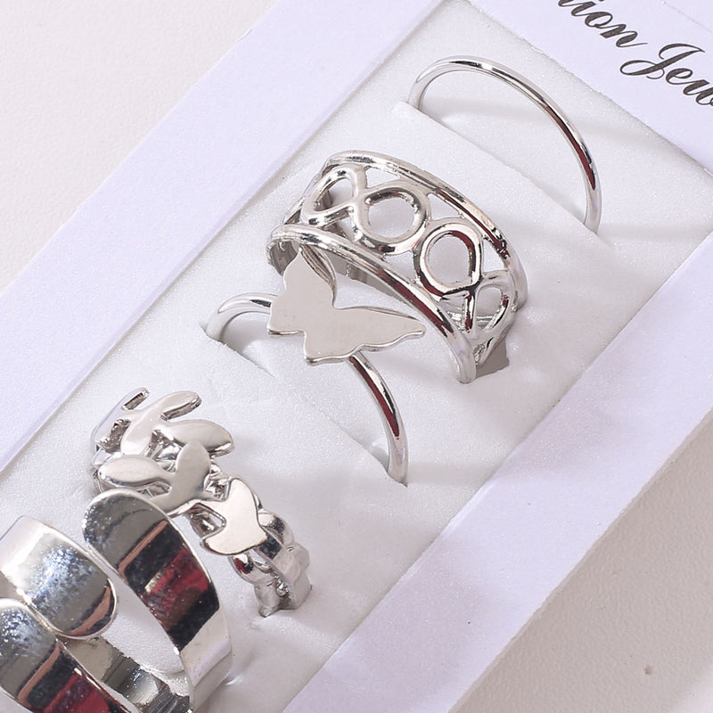 Bohemian Aesthetic Jewelry - Vintage Silver-Tone Rings (Set of 6)