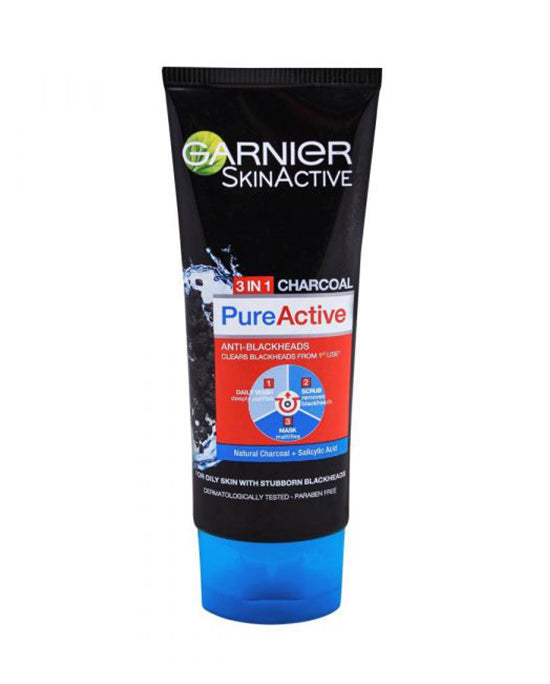 Garnier Face Wash Pure Active Charcoal 3in1 100ml