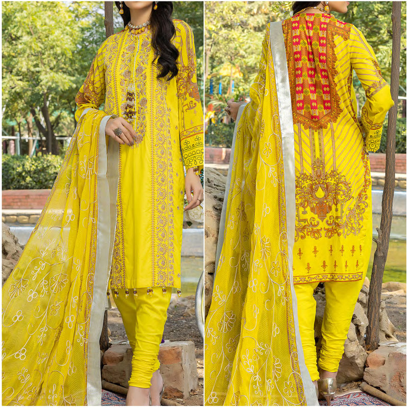 Faustina Festive Embroidered Lawn 3 Piece Unstitched Suit - 1B