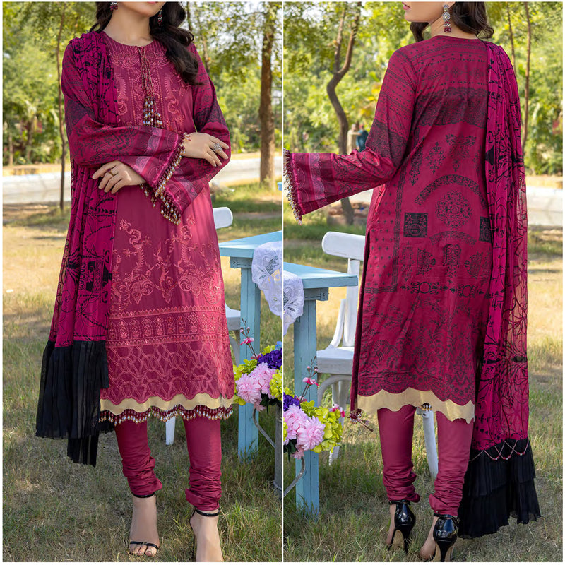 Faustina Festive Embroidered Lawn 3 Piece Unstitched Suit - 3A