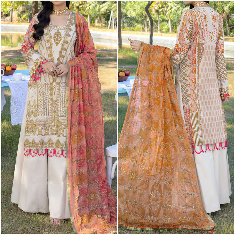 Faustina Festive Embroidered Lawn 3 Piece Unstitched Suit - 6B