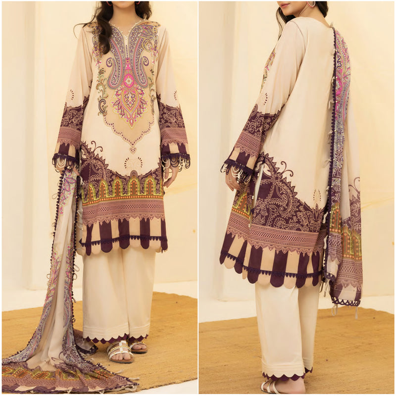 Tabeer Printed Lawn 3 Piece Unstitched Suit - 03