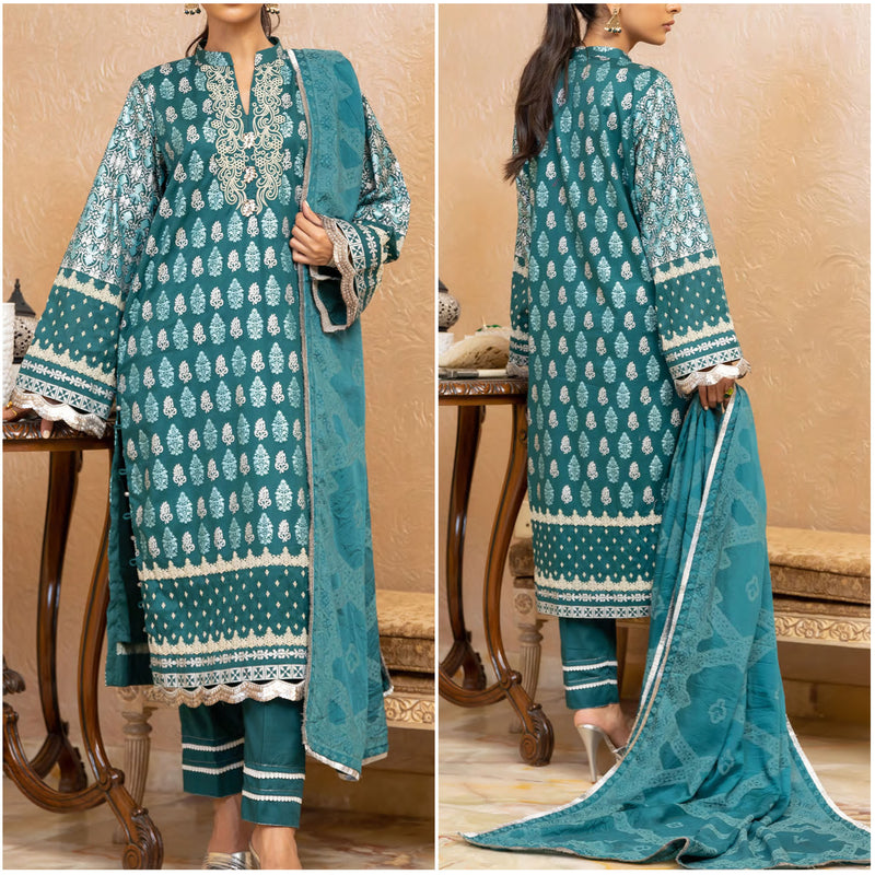 Oriana Embossed Screen Printed Lawn 3 Piece Unstitched Suit - 2