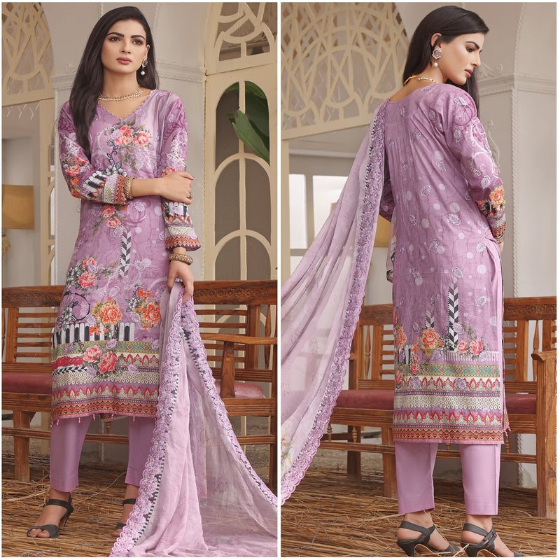 Roshni Embroidered Lawn 3 Piece Unstitched Suit - 02