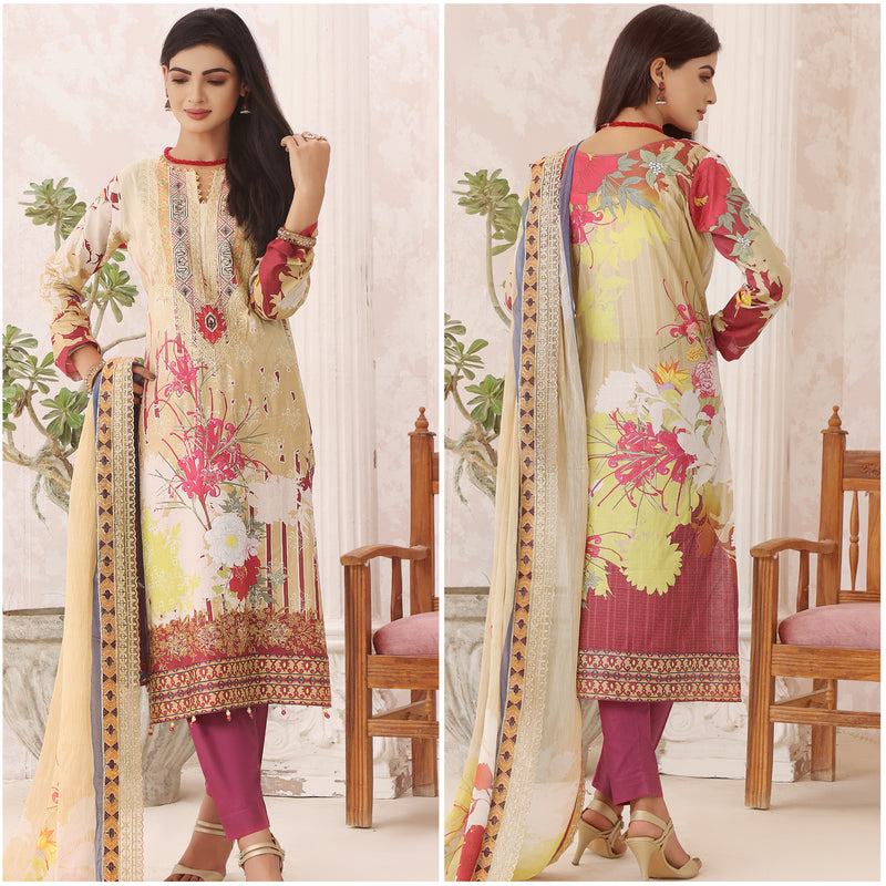 Roshni Embroidered Lawn 3 Piece Unstitched Suit - 07